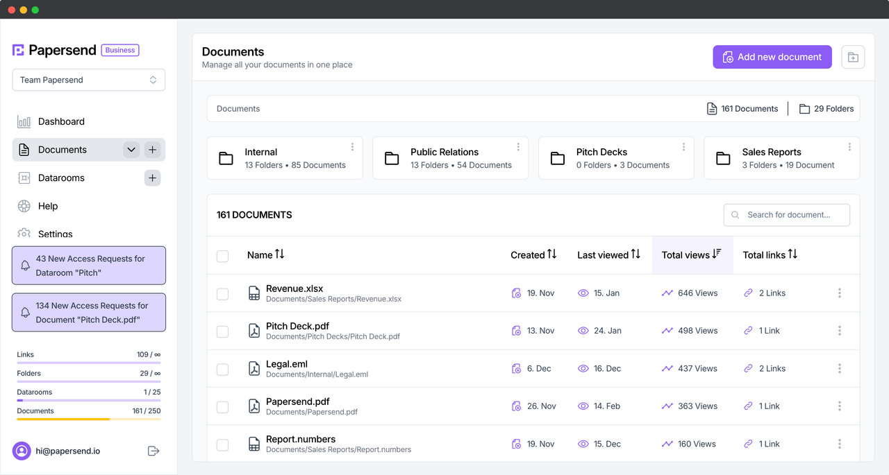 Document Tracking and Data Rooms | Free DocSend Alternative