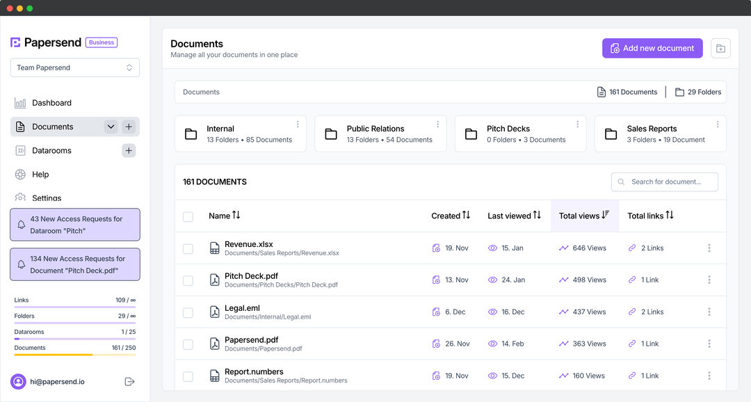 Document Tracking and Data Rooms | Free DocSend Alternative
