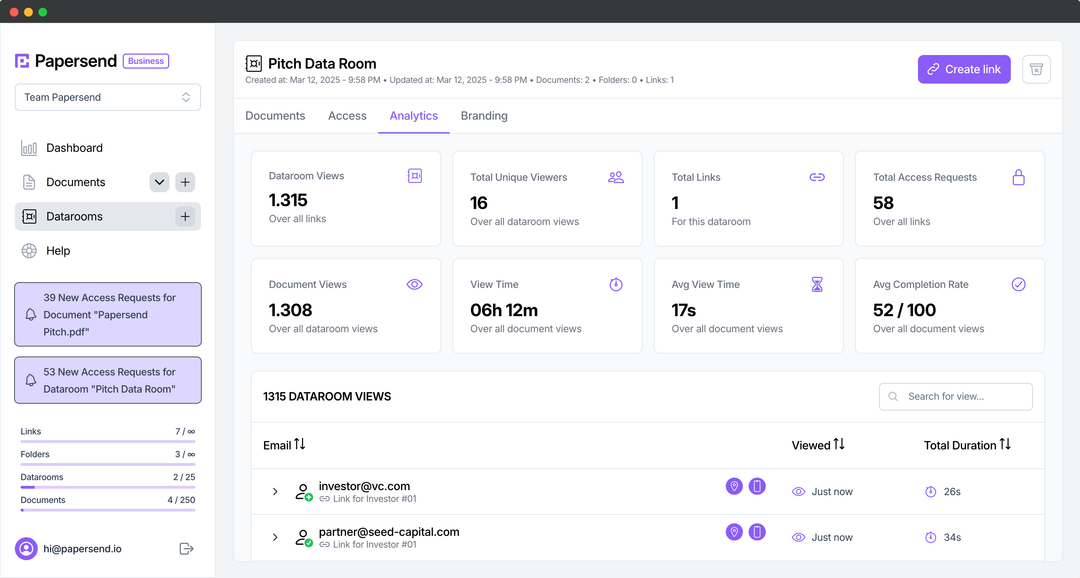 Document Tracking and Data Rooms | Free DocSend Alternative